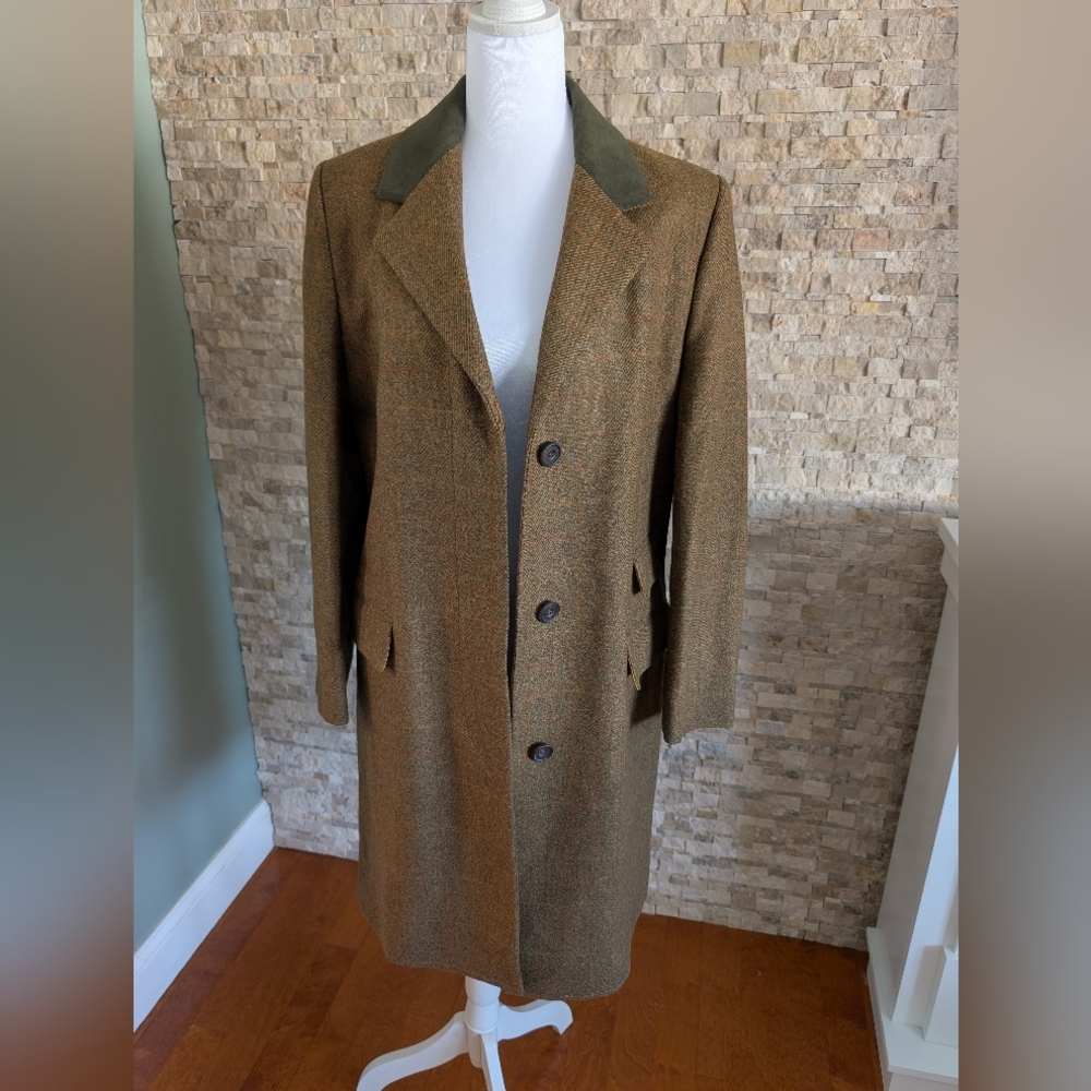 Chrysalis Made In England Tweed 100% Wool Luxury Over Coat Women's UK 14/US 10